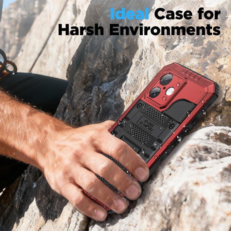 Beasyjoy for iPhone 17 Case Waterproof, Heavy Duty Metal Full Body Protection, Built-in Screen Protector, Military Grade Shockproof Dustproof Rugged Cover for iPhone 17 6.3 inch, Red