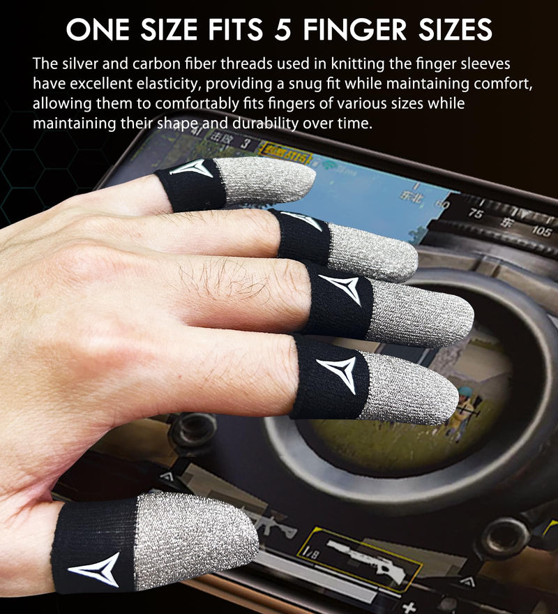 Improved Version-Visible Pure Silver Fiber&Carbon Fiber Professional Model Gaming Finger Sleeves,No Rubber Band,Maximum Touch Response,Comfortable fit, Anti-Sweat,Fit All Touchscreen Devices-12 Pack