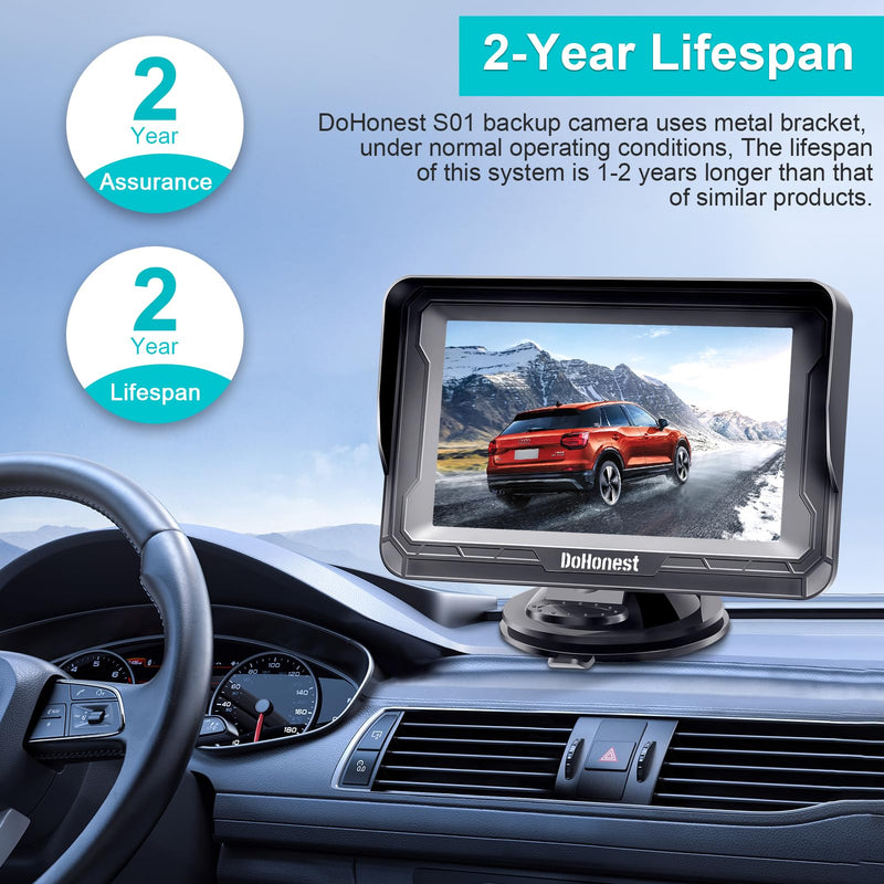 [AUSTRALIA] - DoHonest Backup Camera and Monitor Kit HD 720P Easy Installation for Car/Suv/Pickup/Truck/Van/RV/Trailer Single Power Rear View System Driving/Reversing Use IP68 Waterproof Night Vision 