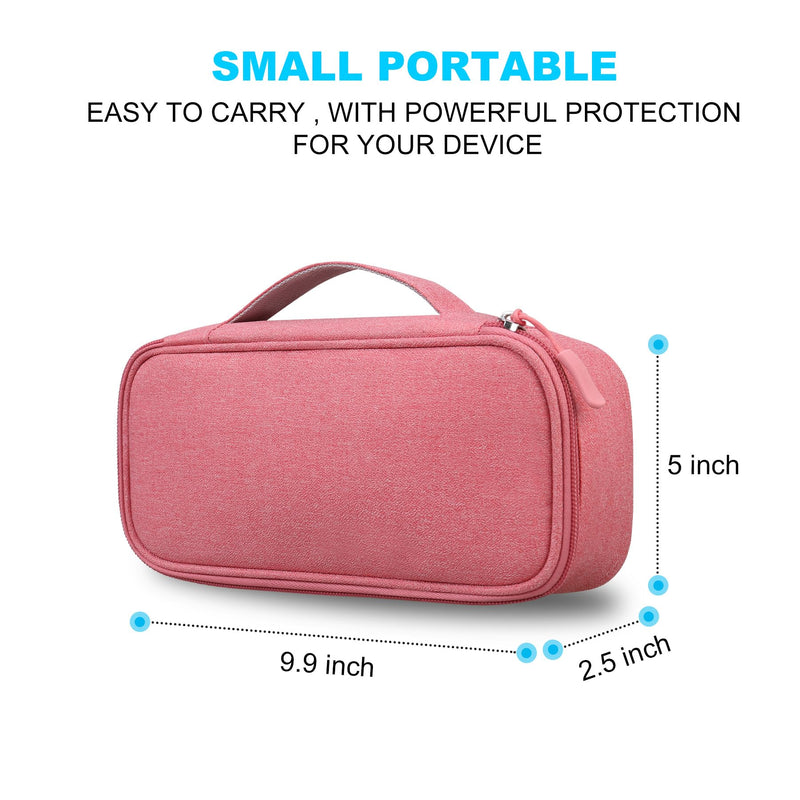 Lacdo Electronic Organizer Travel Cable Organizer Bag Pouch Tech Electronic Accessories Carry Case Portable Double Layers Charger Case for Cable, Cords, Charger, Earphone, Power Bank, Pink
