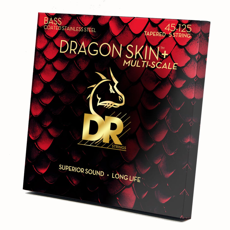 DRAGON SKIN+ - Coated Stainless Steel Bass Strings – DBSM5-45 – Superior Sound with Comfortable Feel & Long Life: 5 String Multi-Scale Medium 45-125 (DBSM5-45) DBSM5-45 5 String Multi-Scale Medium 45-125