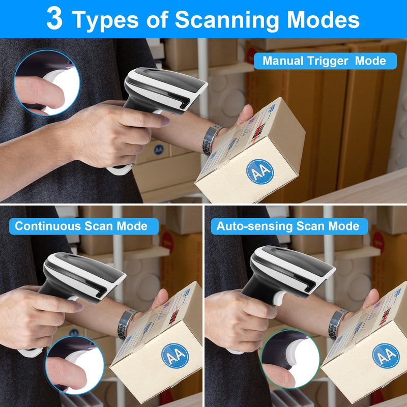 1D 2D Barcode Scanner, Handheld Barcode Reader Bluetooth Wireless QR Code Scanner Bar Code Scanners with Stand 3-1 Bluetooth & 2.4G Wireless & USB Wired Connection &PDF417 Data Matrix Automatic