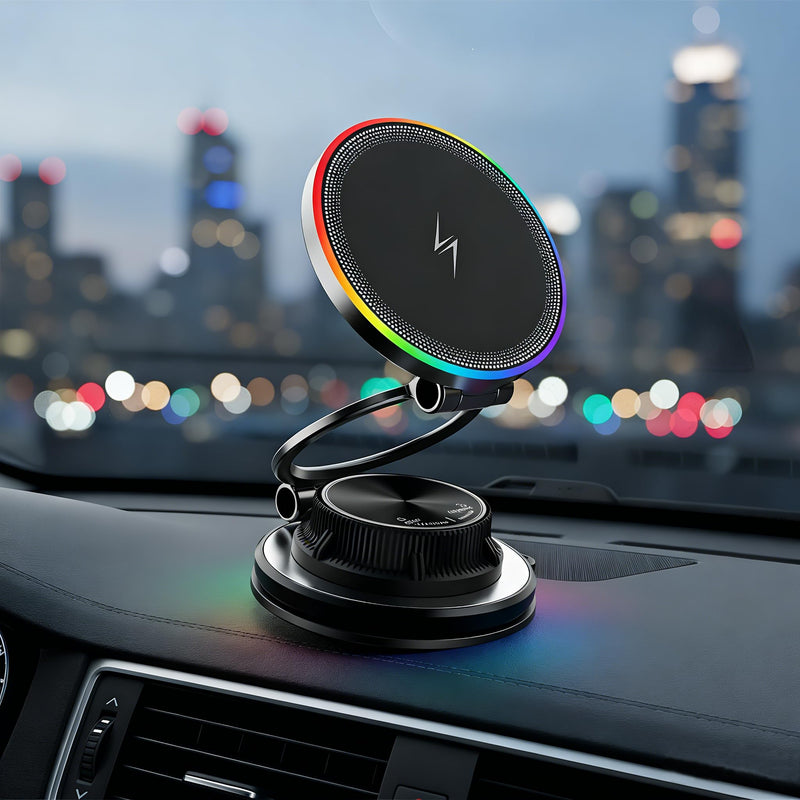 15W Fast Wireless Car Charger, Magnetic Dashboard Phone Holder, 360 Rotating Foldable Bracket, Compatible with MagSafe, Strong N52 Magnet & Gel Suction for iPhone17/16/15 pro and Samsung Smartphones