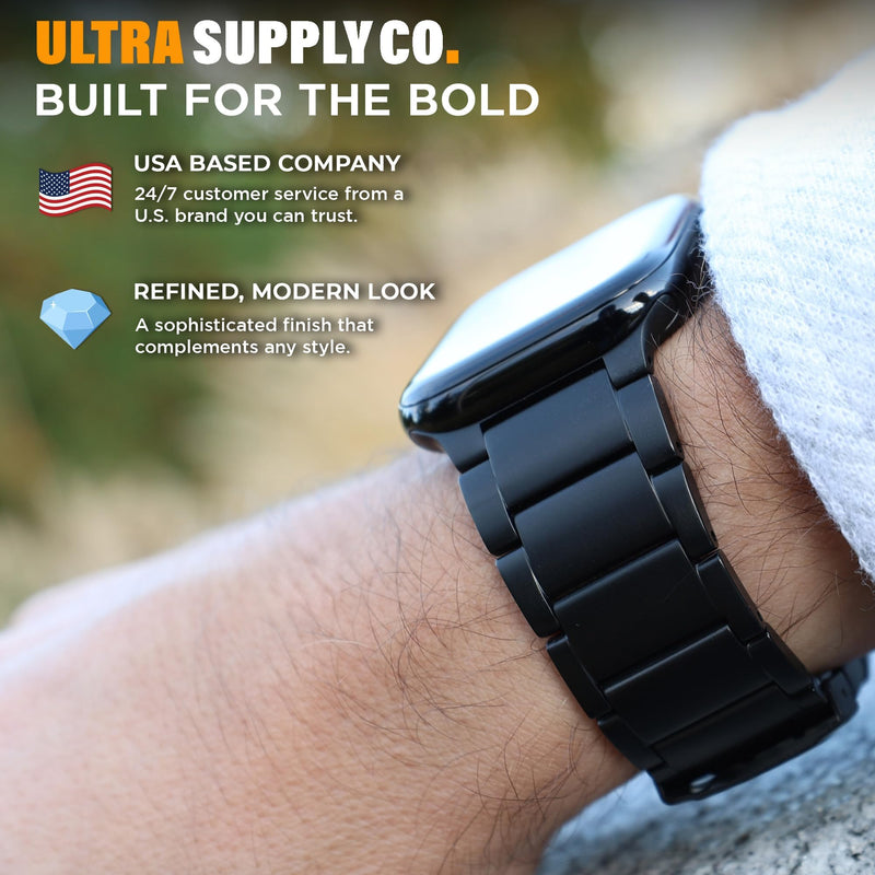 Jet Black Titanium Apple Watch Band for Apple Watch Series 11,10 (46mm) | Scratch Resistant Diamond-Like-Carbon Coating, Titanium Bracelet with Folding Clasp, Color Matching Natural Titanium