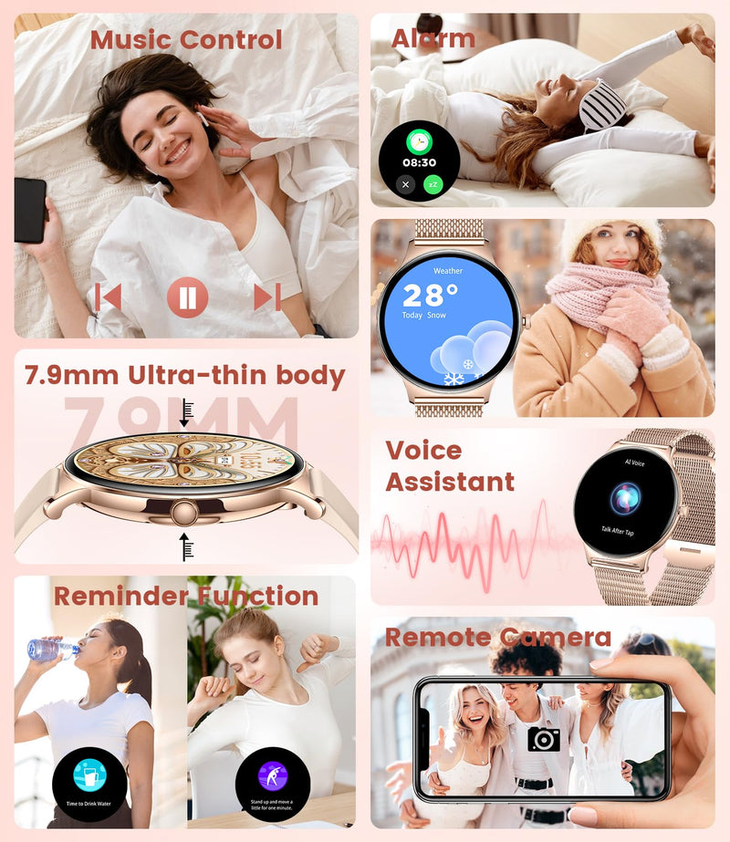 LIGE Smart Watch for Women(Dial/Answer Calls), 1.43" AMOLED HD Display, 100+ Sport Mode Fitness Tracker, IP68 Waterproof/Sleep Smartwatch Womens, Ladies Smart Watches for iOS Android Gold