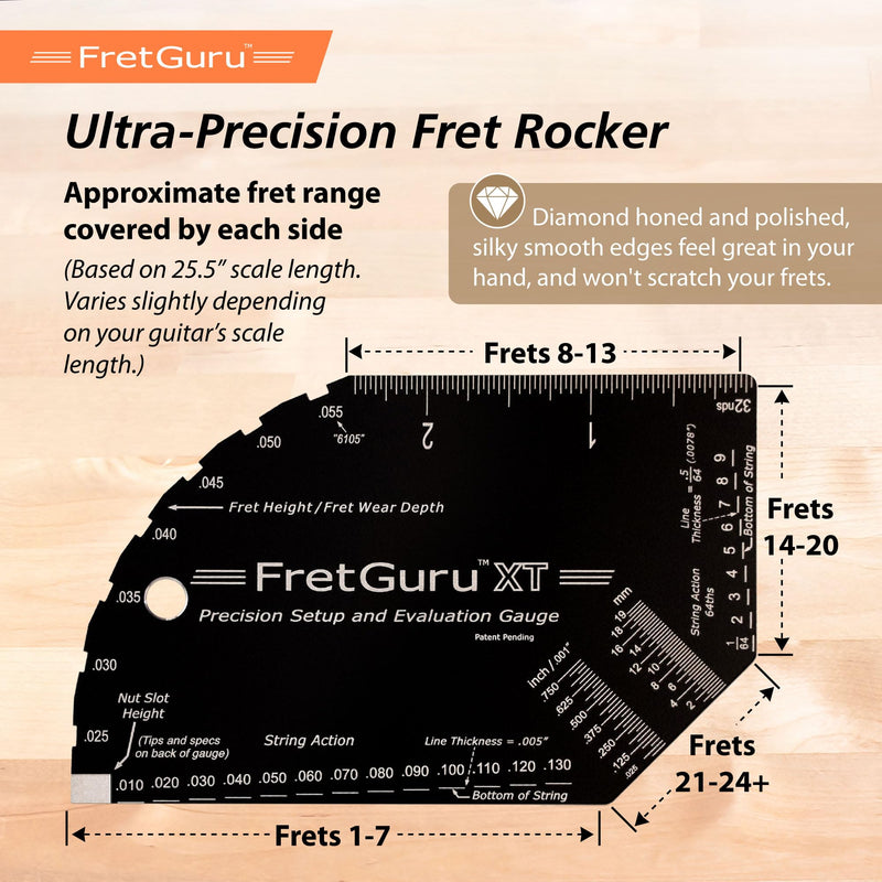 [AUSTRALIA] - FretGuru XT Guitar String Action Gauge – Pro Fret Rocker, Bridge & Pickup Spacing Ruler, Advanced Ultra-Precision, MOAGG™ Technology – Guitar Setup Tool for Luthiers with Fret Height/Fret Wear Checker XT Gauge 
