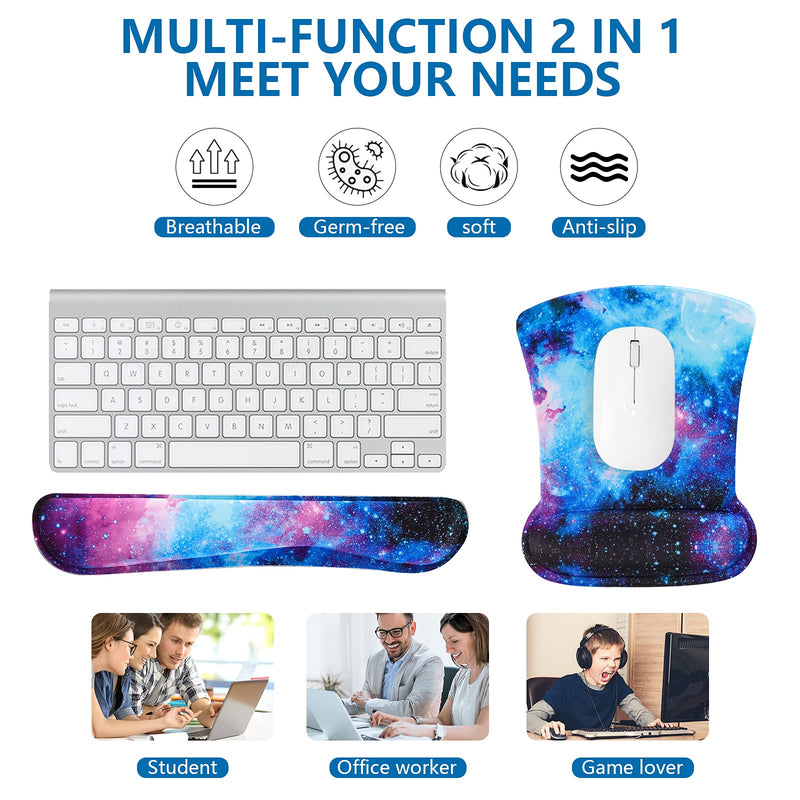 RICHEN Keyboard Wrist Rest Pad and Mouse Wrist Rest Support Mouse Pad Set,Durable & Comfortable & Lightweight for Easy Typing & Pain Relief-Ergonomic Support (Galaxy) Galaxy