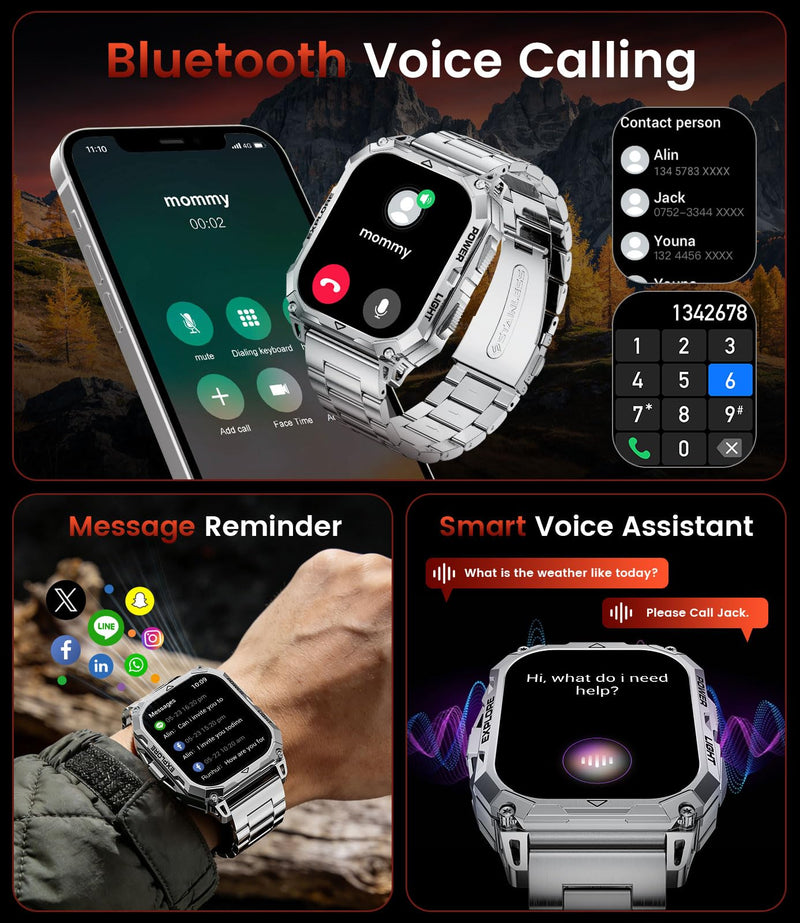 Smart Watches for Men(Answer/Dial Call), 2,01'' Super Large Military Smartwatch with 900mAh High-Capacity Battery/Led Flashlight/Heart Rate/Sleep Monitor, IP68 Waterproof Fitness Watch for Android iOS TX13-F