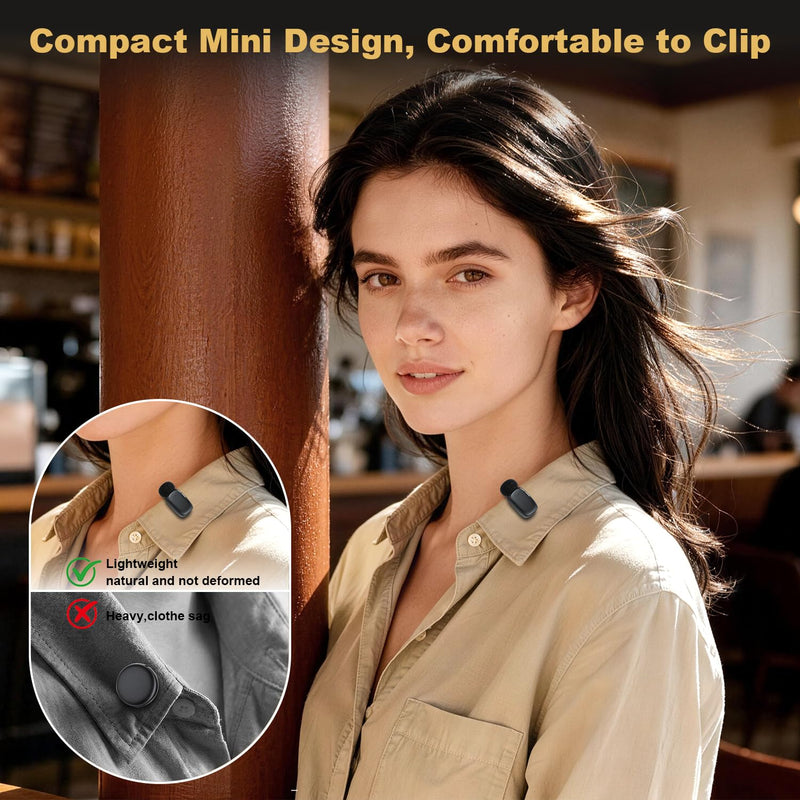 [AUSTRALIA] - Wireless Lavalier Mini Microphone for iPhone ipad Android, 30H Long Battery Life, 100FT Wireless Range, Noise Cancellation, Plug & Play for Vlogging, Video Recording, Podcast, YouTube, TikTok J01 