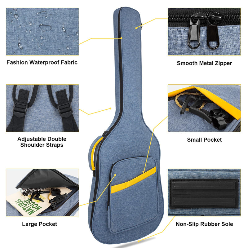 MUZNOTE Bass Guitar Case, Bass Guitar Gig Bag Backpack Soft Electric Bass Guitar Bag 0.38 inch Thick Padding Lightweight Dual Adjustable Shoulder Strap Pocket (Blue)