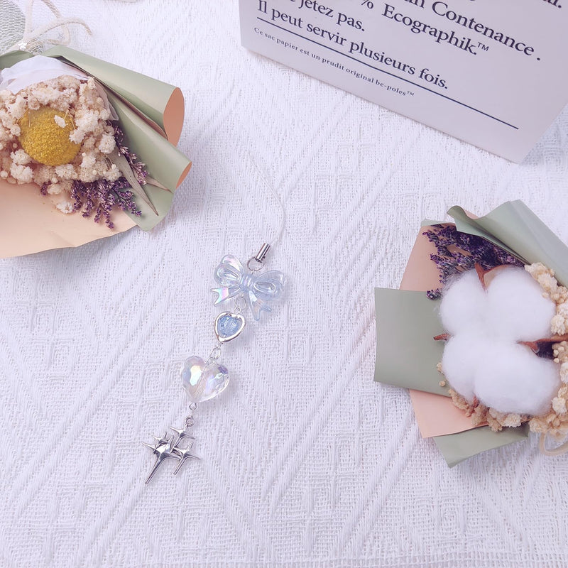 1-4PCS Cute Phone Charms Aesthetic Y2K Cell Phone Charms Strap Strawberry Butterfly Star Phone Charm Y2K Accessories for Phone Bag Keychain Airpods Camera Pendants Decor 1x Blue Heart