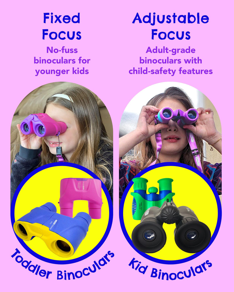 Kids Binoculars 8x21 Focus-Free Pink – Shockproof Outdoor Adventure Gear for Girls & Boys Ages 3-12 – No-Adjustment Point & Look Design, Real 8X Magnification STEM Toy for Bird Watching, Hiking Pink/Purple