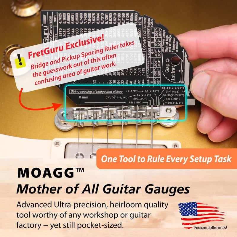 [AUSTRALIA] - FretGuru XT Guitar String Action Gauge – Pro Fret Rocker, Bridge & Pickup Spacing Ruler, Advanced Ultra-Precision, MOAGG™ Technology – Guitar Setup Tool for Luthiers with Fret Height/Fret Wear Checker XT Gauge 