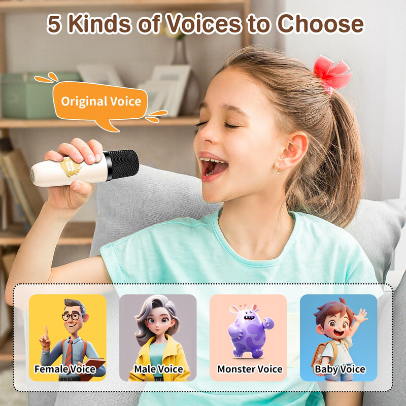 Mini Karaoke Machine with Two Wireless Microphones, Portable Bluetooth Speaker for Adults and Kids, Karaoke Microphone with LED, Speaker Supports for TF Card/USB, AUX in (Beige) Beige