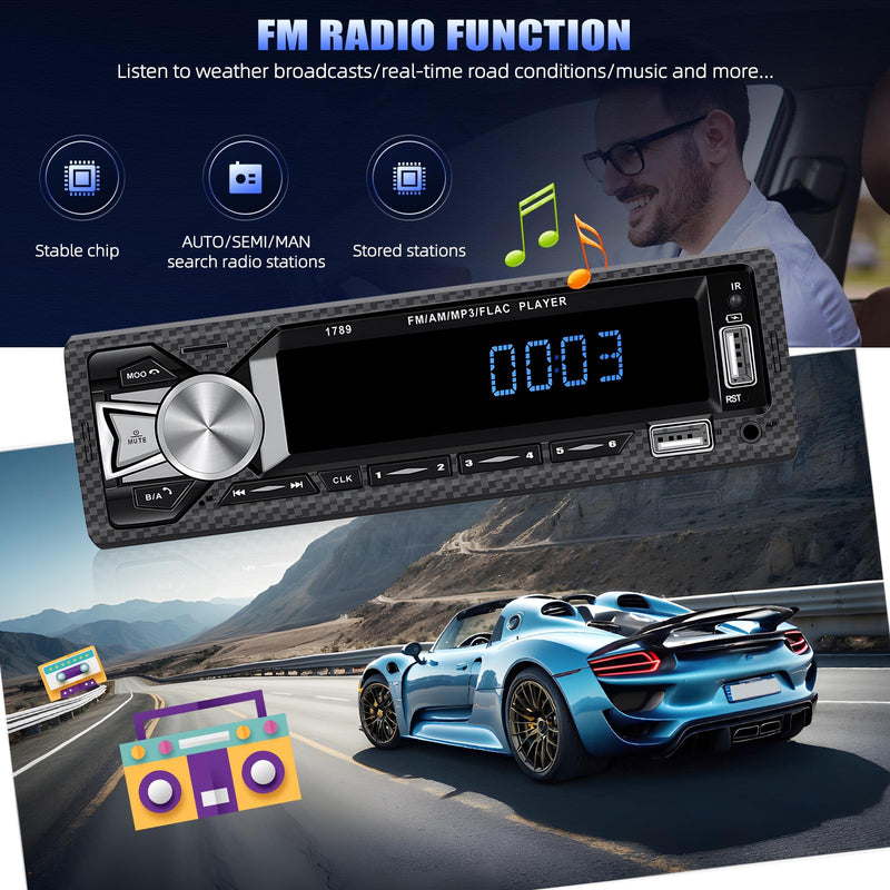 Single Din Car Stereo Bluetooth Hands Free Calling Car Audio Receivers with Digital LCD Display FM Car Radio MP3 Player Quick Charge USB/SD/AUX-in Built-in Microphone MP3+Quick Charge