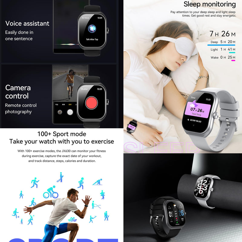 Smart Watches for Men(Answer/Make Call), 2.01" Curved Screen HD Fitness Tracker Watch with Blood Pressure/Heart Rate Monitor, SpO2, Fitness Watch for Men, Smart Watch for Android/iOS Phones (Black)