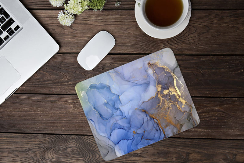 Blue Gray Gold Marble Mouse Pad, Gaming Mouse Mat with Custom Design, Square Waterproof Mouse Pad Non-Slip Rubber Base MousePads for Office Home Laptop Travel, 9.5"x7.9"x0.12" Inch Blue Gray Gold