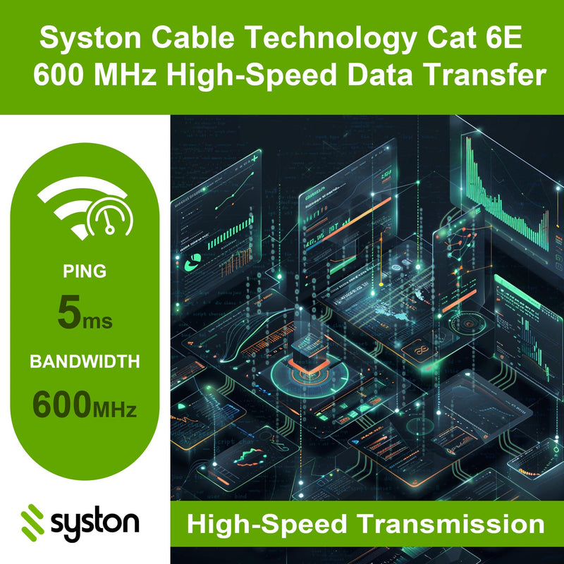 Syston Cat 6E Ethernet Network Cable Shielded - 50 FT, 600MHz 23 AWG F/UTP Solid Bare Copper Wire, Plenum-Rated CMP Sunlight-Resistant Indoor/Outdoor Use, Bulk No Ends 20 ft to 1000 ft Available Blue