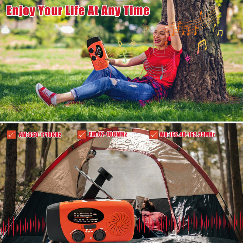[AUSTRALIA] - Portable 2000mAh Hand Crank Emergency Solar Panel SOS Weather Radio, Self-Powered 7 NOAA Channels Emergency Radio, WB/AM/FM Radios with Reading Lamp (Orange) Orange 