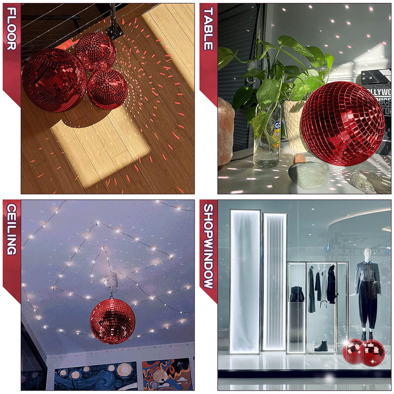 8 Inch Mirror Ball for Disco DJ Club Party Wedding Home Decor, Muscab Disco Ball with Hanging Ring, Red 8 Inch Red-1