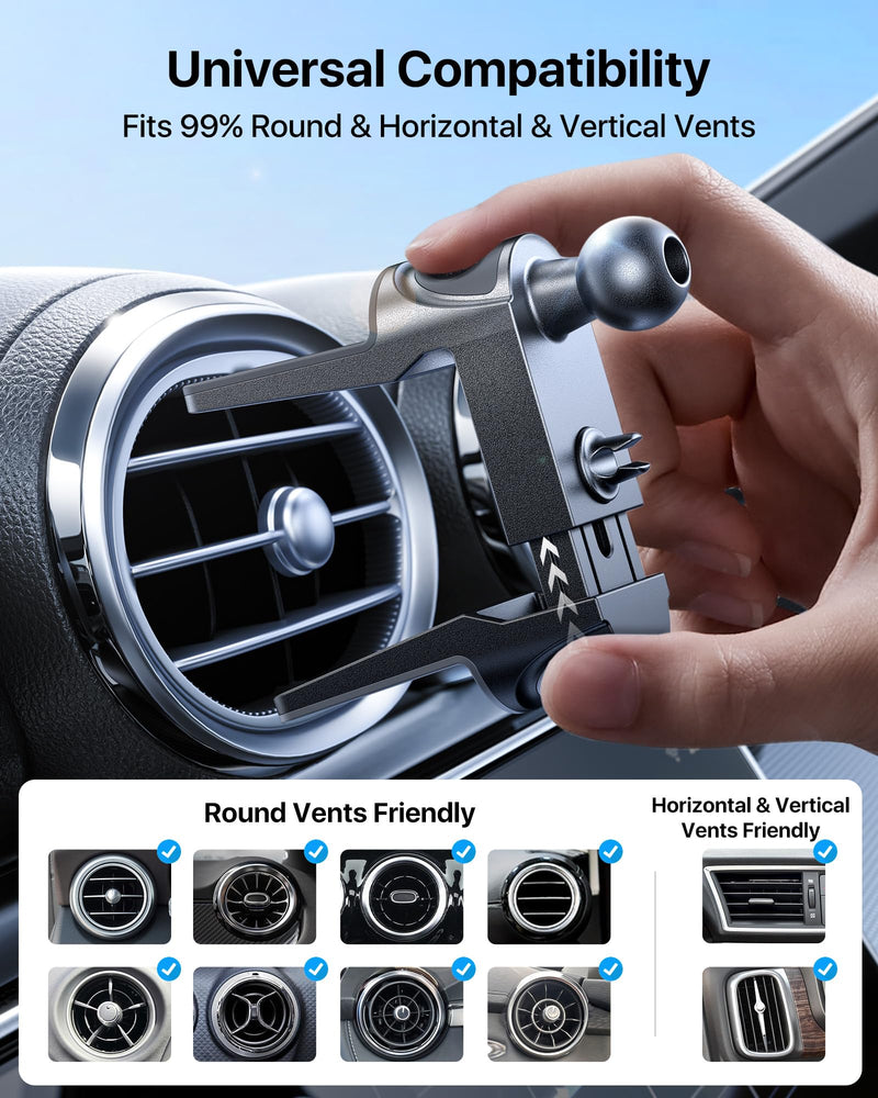 andobil Universal Car Phone Holder [Round Vent Friendly] Phone Mount for Car Circle Vent, Sturdy Clip 360° Rotation Cell Phone Car Holder Mount for Ford Mercedes Benz Toyota BMW fit iPhone Samsung Black