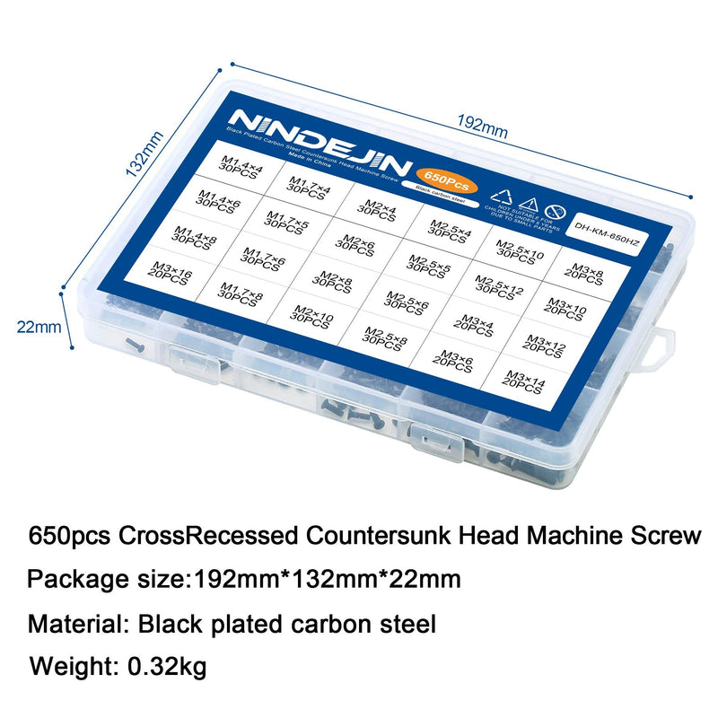 NINDEJIN 650 pcs M1.4 M1.7 M2 M2.5 M3 Round Pan Head Laptop Mini Screw Kit | Carbon Steel, Laptop Computer Screw, for Repairing Most Computers, for Sports Equipment; Lawnmowers; Blowers, Mini Screw Set