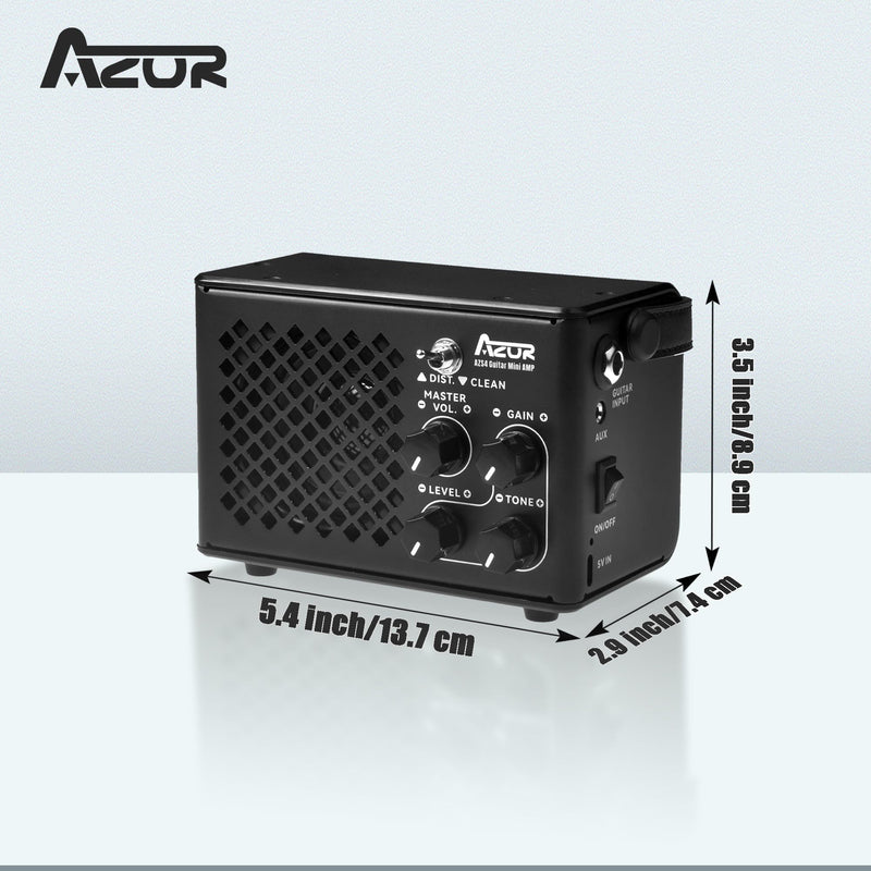 AZOR Mini Electric Guitar Amplifier | 10W Rechargeable Battery | Clean & Distortion Effects, Gain Control | Headphone Output for Silent Practice | Portable for Travel & Indoor Use