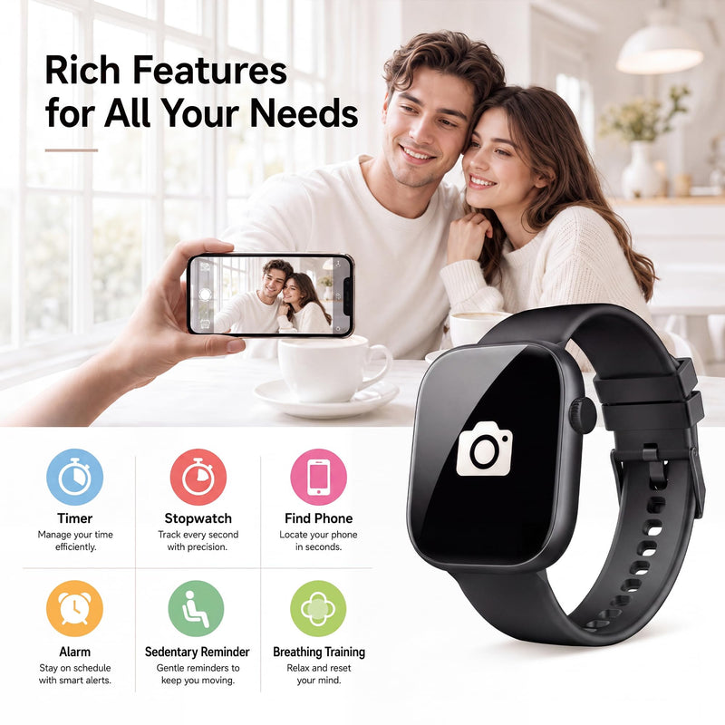 Smart Watch for Women Men, Bluetooth Answer/Make Call, 1.83" HD Touchscreen | IP67 Waterproof Fitness Tracker, Heart Rate/Sleep Monitor, DIY Dial, Multi-Sport Modes Pedometer, Smartwatch for iOS/Android Matte Black