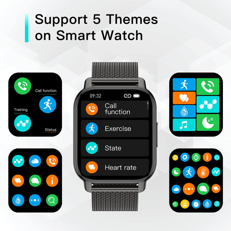 Popglory Smart Watch for Women & Men, 1.85'' Call Receive/Dial Smartwatch, Fitness Tracker with Blood Pressure/SpO2/Heart Rate Monitor, Fitness Watch with 4 Straps for iOS & Android Phones