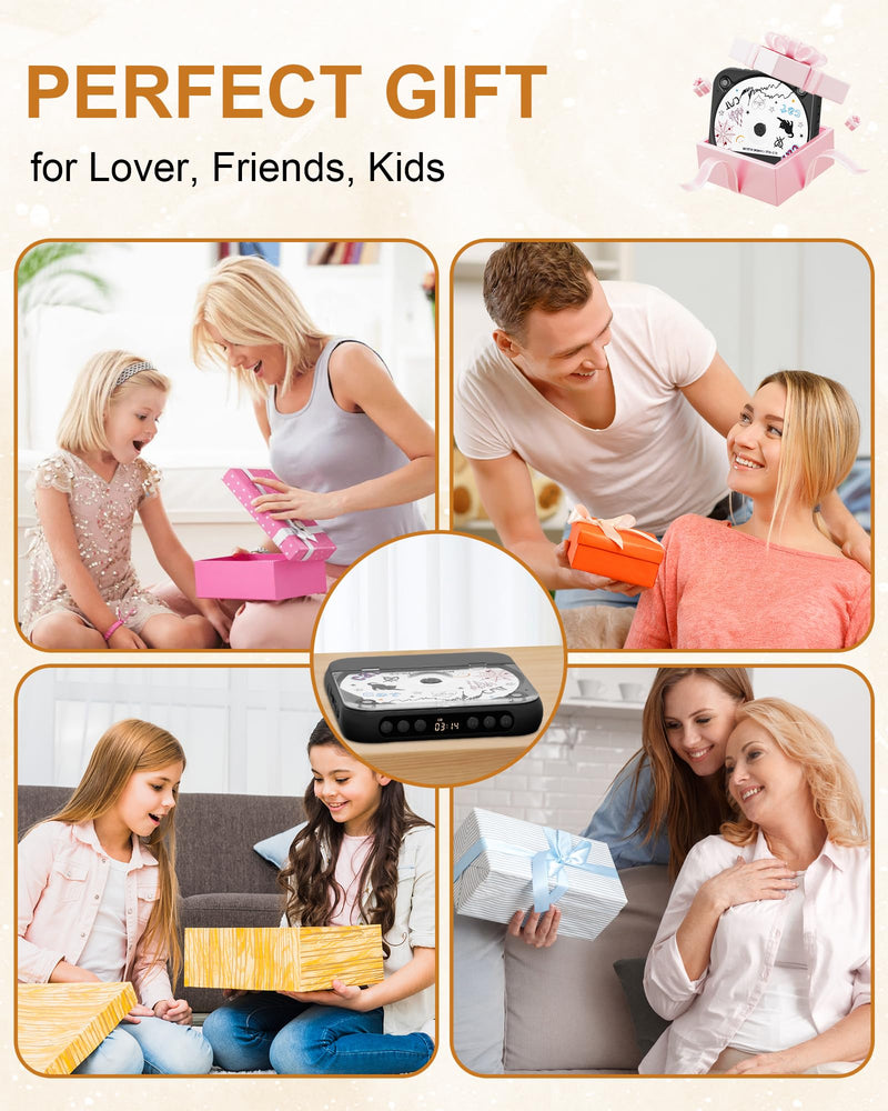[AUSTRALIA] - ENVYCLOUD CD Player Portable with Dual Stereo Speakers, Rechargeable Portable Player with Bluetooth for Home with Headphones, Support CD/AUX/USB,Black Black 