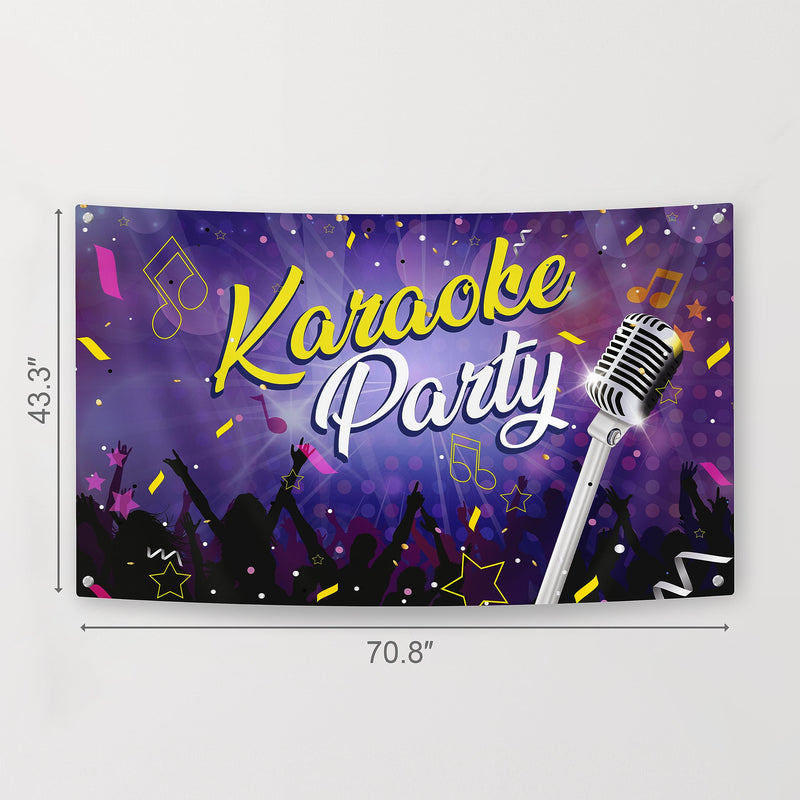 Karaoke Party Decoration Kit - Includes Photography Backdrop & 10 Studio Selfie Photo Booth Props with Sticks - Music Disco Theme Studio Background Banner Birthday Supplies Karaoke