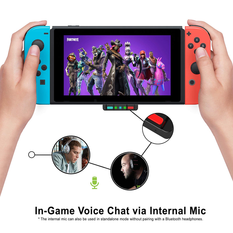 HomeSpot Bluetooth Audio Adapter with USB-C, Built-in mic, for Nintendo Switch, PS4, PS5, PC, Supports Headphones mic, aptX Low Latency, Dual Headphones, in-Game Voice Chat Blue & Red