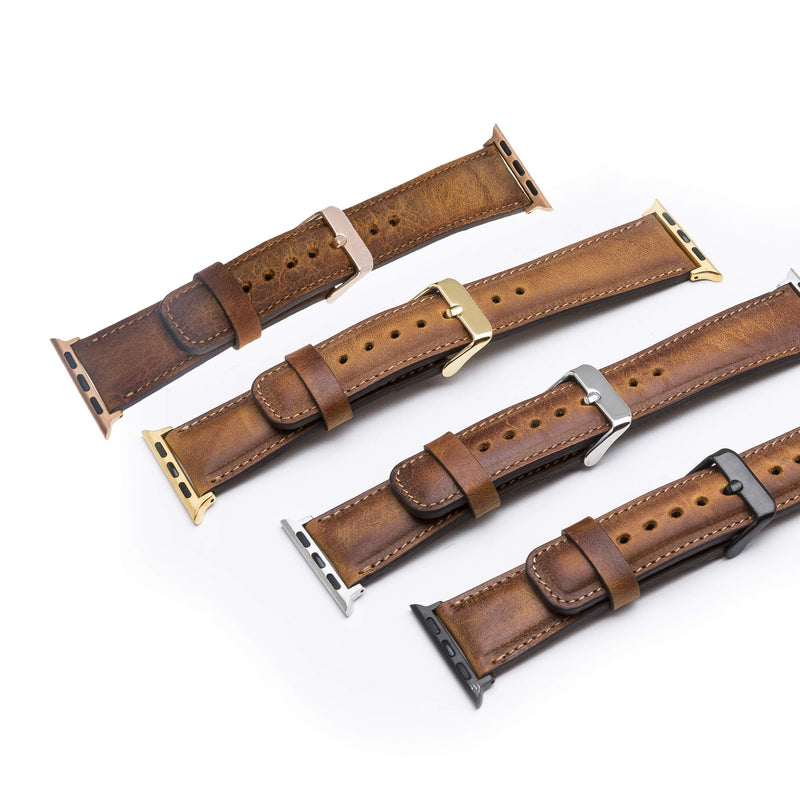 Tuscany Leather Bands Compatible with Apple Watch 49mm 45mm 44mm 42mm Band, iWatch Replacement Strap for Series 1, 2, 3, 4, 5, 6, 7, SE, 8, Ultra, Sport (Antique Brown w/Black Connector&Clasp) Antique Brown w/Black Connector&Clasp