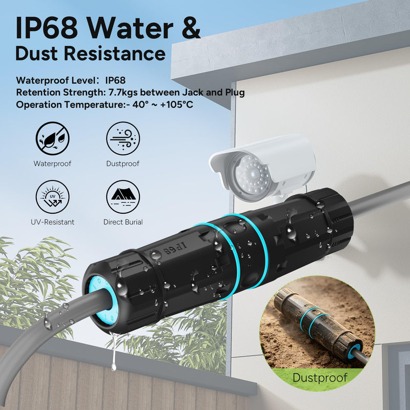 IP68 Waterproof RJ45 Coupler,10 Pack Shielded CAT6/CAT5E/CAT5 Female to Female Ethernet Coupler Connector,PA66 Nylon for Outdoor Network Extender/LAN Cables/ PoE Camera /CCTV/ Bullet Cam Surveillance 10PK