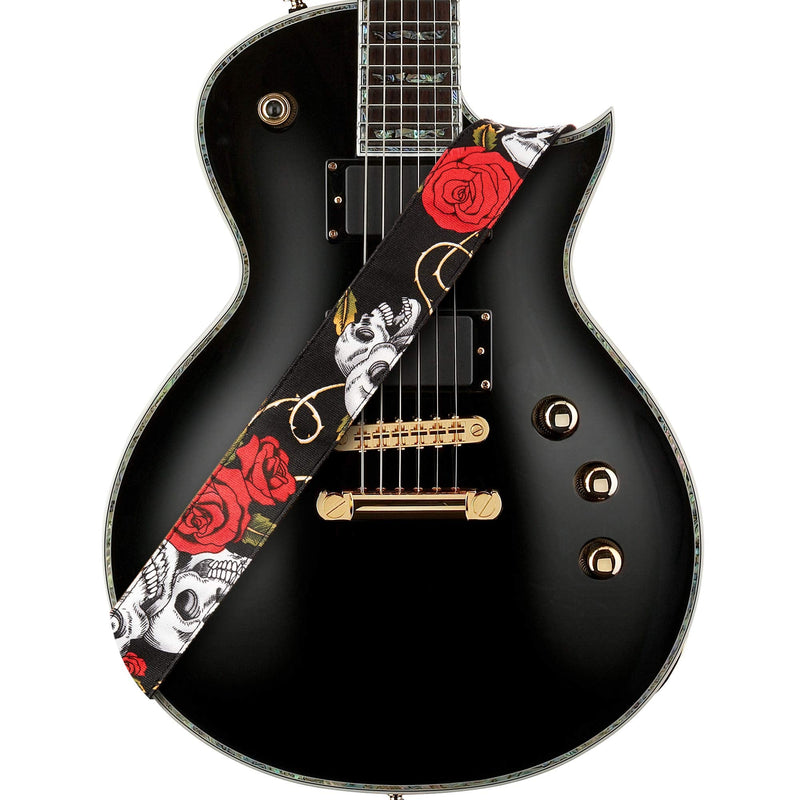 Amumu Guitar Strap – 2" Rose SKull Pattern for Acoustic, Electric and Bass Guitars, Adjustable 36'' - 63"