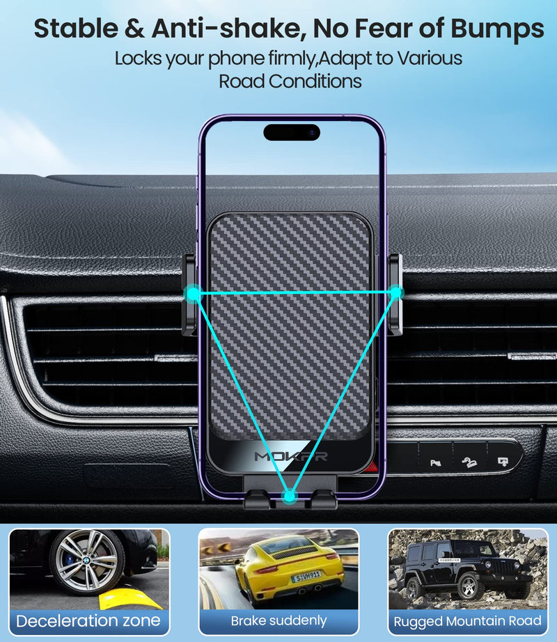 Wireless Car Charger, MOKPR 15W Fast Charging Auto-Clamping Car Mount Universal Hands-Free Car Charger Mount for Dash Windshield Air Vent Compatible with iPhone 16 15/14/13/12, Samsung S23/S22/S21,etc Grey