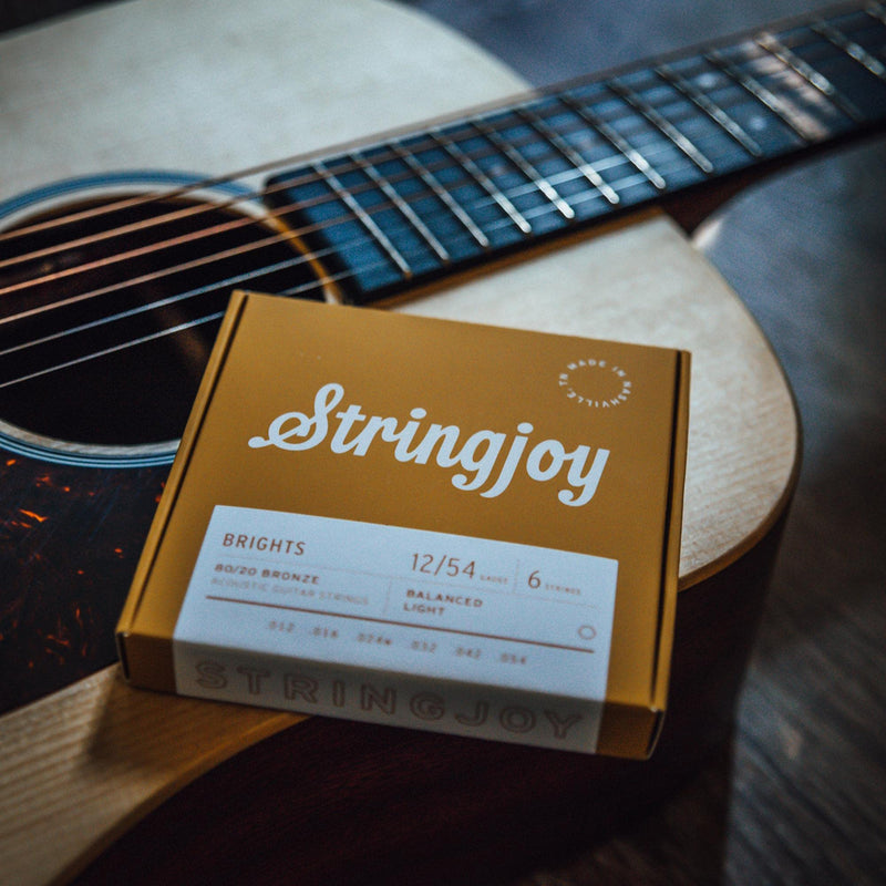 Stringjoy Balanced Light Gauge Brights 80/20 Bronze Acoustic Guitar Strings 12-54, BB1254, Vibrant Tone & Optimal Playability, Acoustic 6 String Set, 2-Pack 12-54 Light Gauge