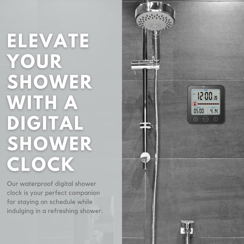 [AUSTRALIA] - ToiletTree Products Digital Bathroom Shower Clock with Alarm & Large LCD Display – Waterproof, Humidity & Moisture Resistant – Clocks for Bath & Kitchen Black 