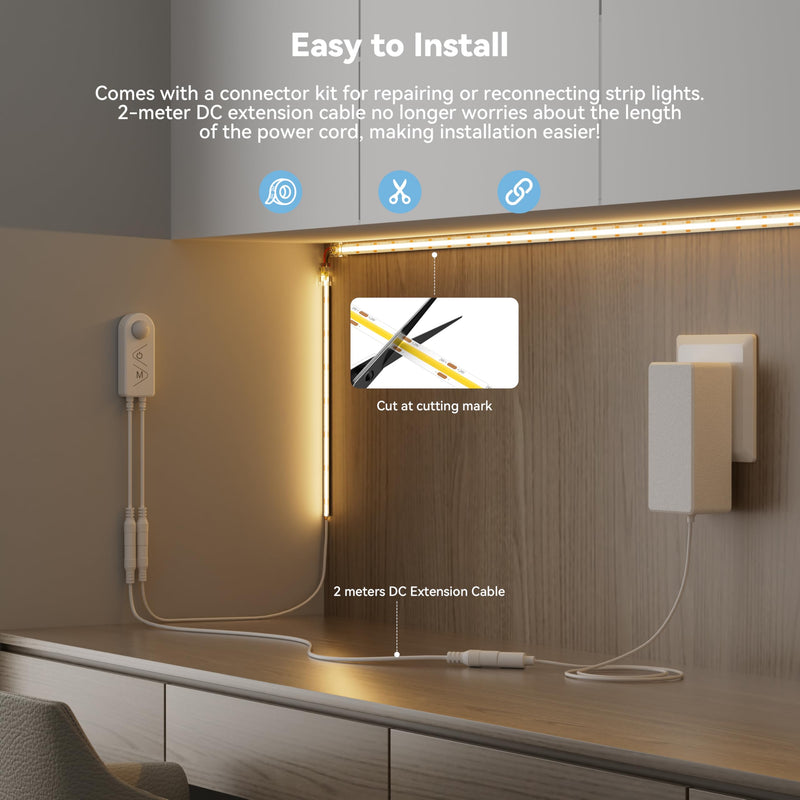 [AUSTRALIA] - PAUTIX COB LED Strip Lights 2700K Warm White,Motion Sensor LED Lights,Dimmable 24V Motion Activated LED Strip Light,20ft Super Bright with Dual Lighting Mode,for Under Cabinet,Kitchen,Stairs,Bedroom 2700K-20ft(DC24V) 