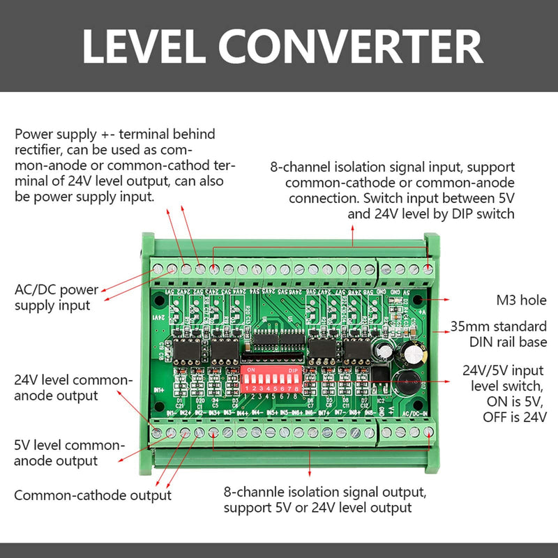 [AUSTRALIA] - Voltage Level Converter 8-5V24V-D 8-Channel NPN/PNP to NPN 5V/24V Mutual Conversion SquareWave Conversion Module Level Converter 10MHZ Level Conversion Board 