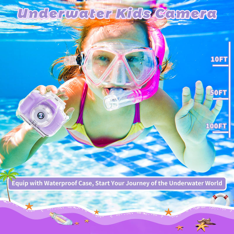 Kids Camera Waterproof Underwater Camera for 3-12 Year Old Boys Girls 2 Inch IPS Screen 1080P HD Digital Kids Video Camera Indoor Outdoor Action Cameras Best Christmas Birthday Gifts Purple