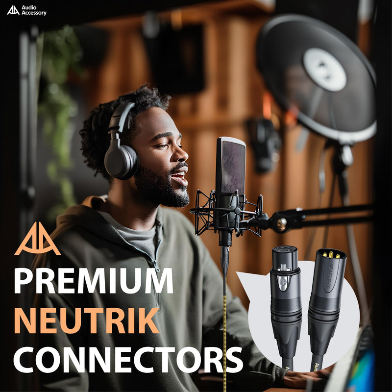 Gold Series Star Quad XLR Cables 25ft, Neutrik Connectors, 19AWG Microphone Cable, Kevlar-Reinforced Nylon Braided Handmade Mic Cable, 100% Coverage OFC Braid and Al-Foil Shielding Gold Series, 1 Pack, Neutrik