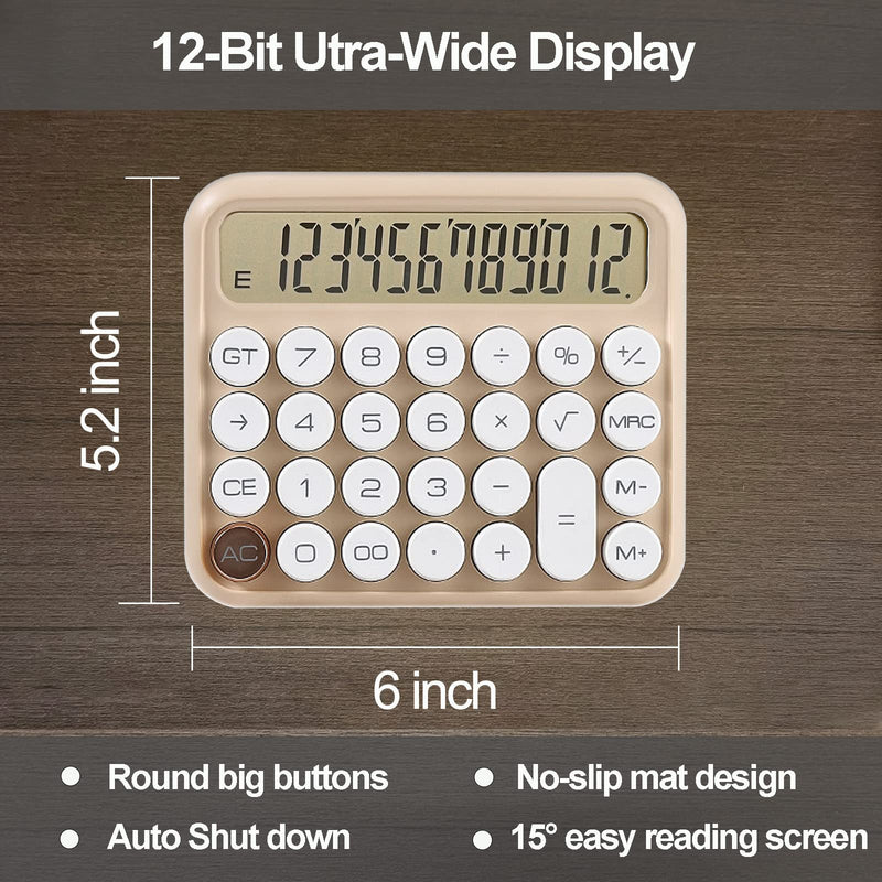 [AUSTRALIA] - Calculators, Benkaim Desk Calculator,Basic Standard Calculator,12 Digit Large LCD Display Big Button Calculator for School, Home & Business Use(Beige) Beige 