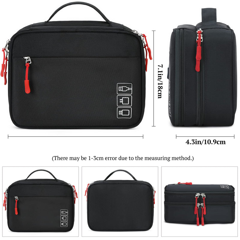 MIRLEWAIY Waterproof Cord Cable Organizer Travel Portable Electronics Accessories Carrying Bag Storage Case for Hard Drives, Cables, Charger, Phone, USB, SD Card, Black