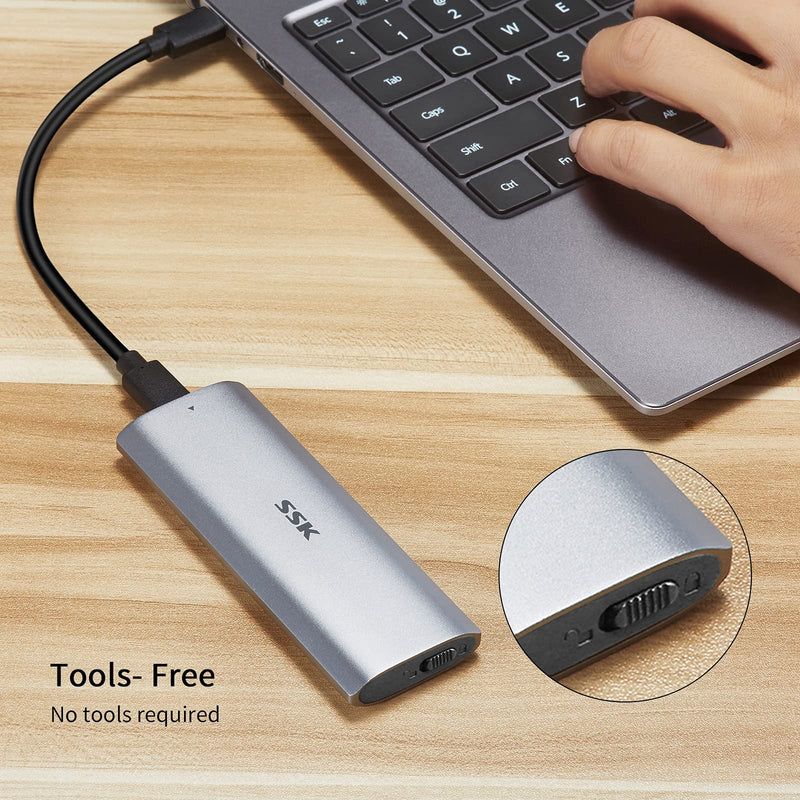 SSK M.2 NVMe Enclosure, Tool-Free SSD Enclosure Adapter, USB C 3.2 Gen 2 10Gbps PCIe MKey External Solid State Drive Case, Support UASP Trim for 2230/2242/2260/2280 (SATA NOT Supported) (Pack of 2)