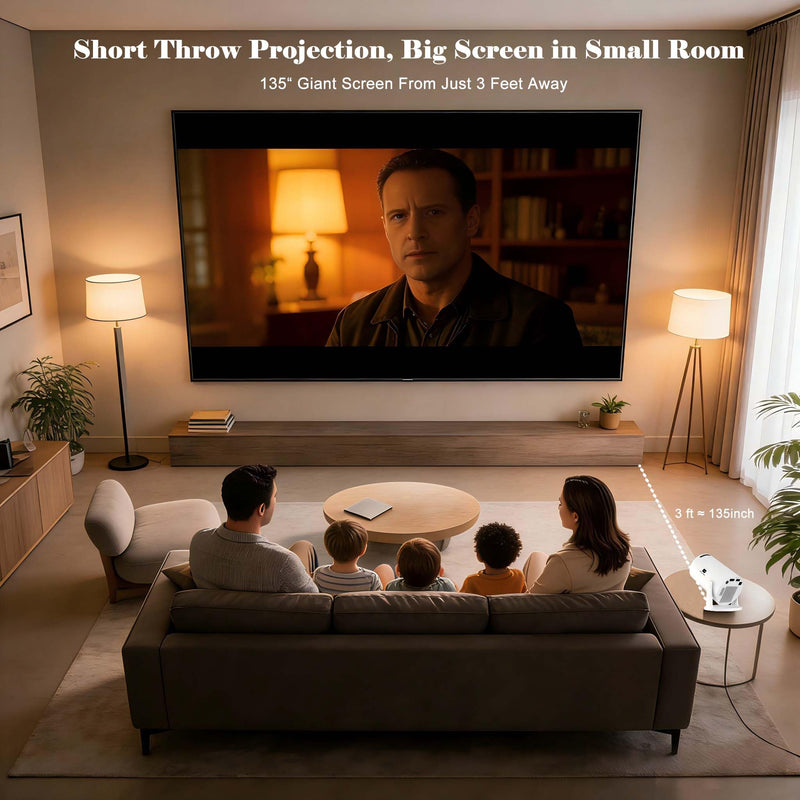 Smart Short Throw Projector with WiFi and Bluetooth, 210° Rotatable Mini Projector with Android System, Built-in Apps, Auto Keystone, Portable Ceiling Movie Projector for Bedroom & Outdoor Use Basic Edition
