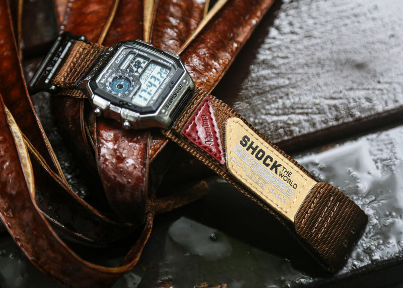 18mm Watch Band Strap for Casio AE-1000W AE-1200 AE-1300 AEQ-110W AQ-S800W MRW-200H MRW-S300 SGW-300H SGW-400H W-216H W-218H W-735H, Super Rugged Nylon Sports Strap Coffee+Black Medium 175mm-220mm