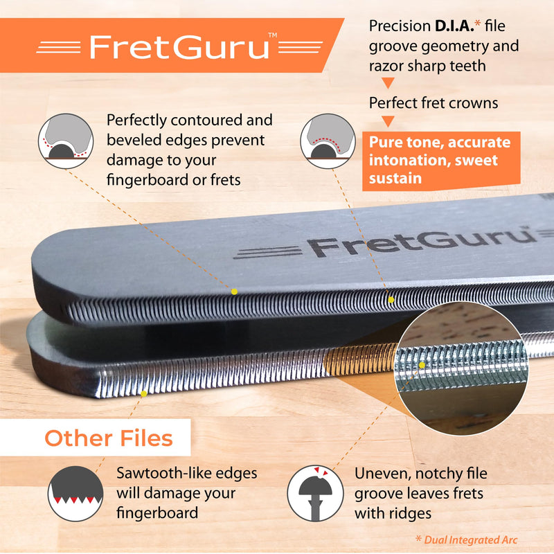 FretGuru Guitar Fret Crowning File - Dual Sided Dagger 2.0 - LG/XL and XXL/HUGE - Ideal for Frets between .095" to .118" wide - Professional Luthier Tool for Electric and Bass Guitars Dagger 2.0 XXL