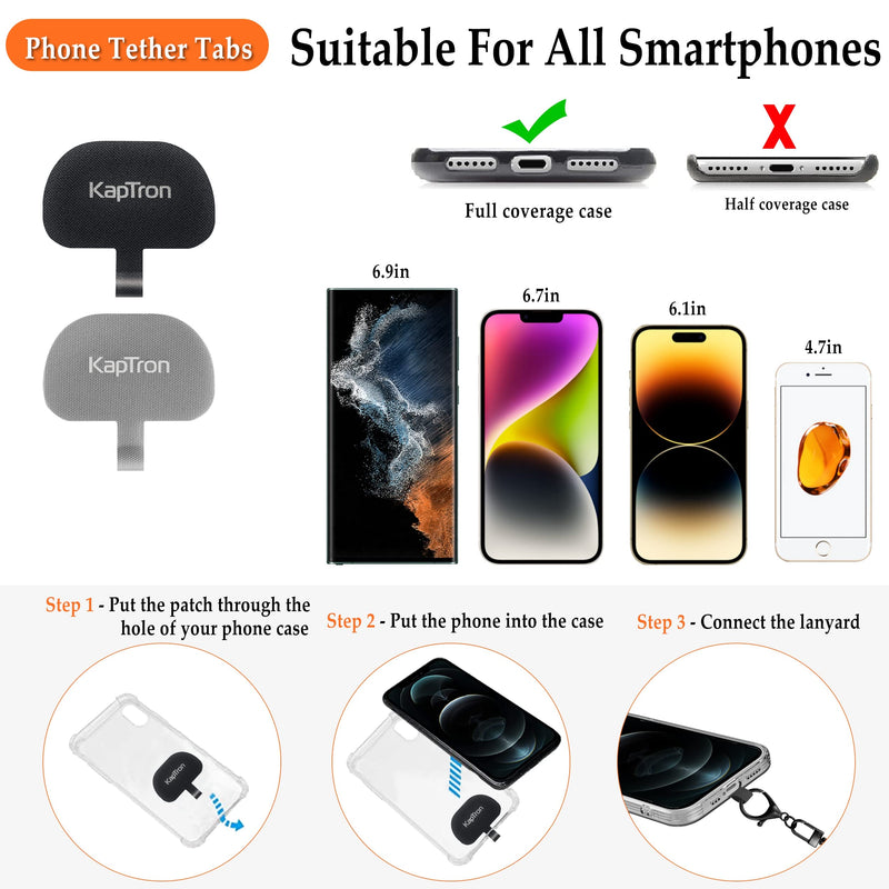 KAPTRON Universal Phone Lanyard with Wrist Strap, Adjustable Crossbody Cell Phone Lanyard Neck Strap and Wristlet Strap with 2 Lobster Clips, Phone Tether Patches and Phone Straps (Black, 2 Pack) Black