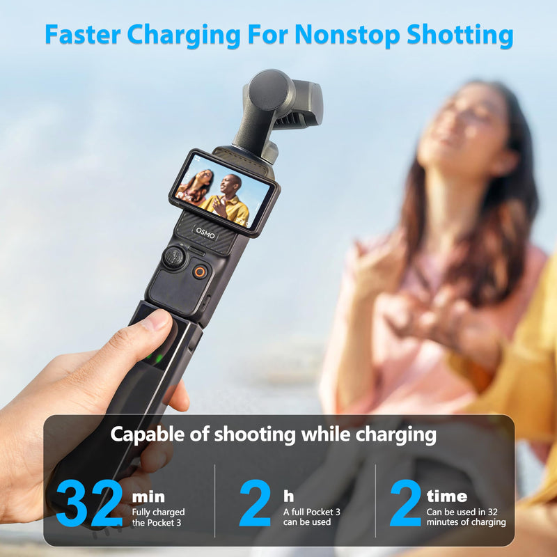 Tomat Osmo Pocket 3 Battery Handle Compatible for DJI Osmo Pocket 3 Creator Combo Accessories, Built in 4000mAh Extra Battery 22.5W Fast Charging, Reserved 1/4 Thread